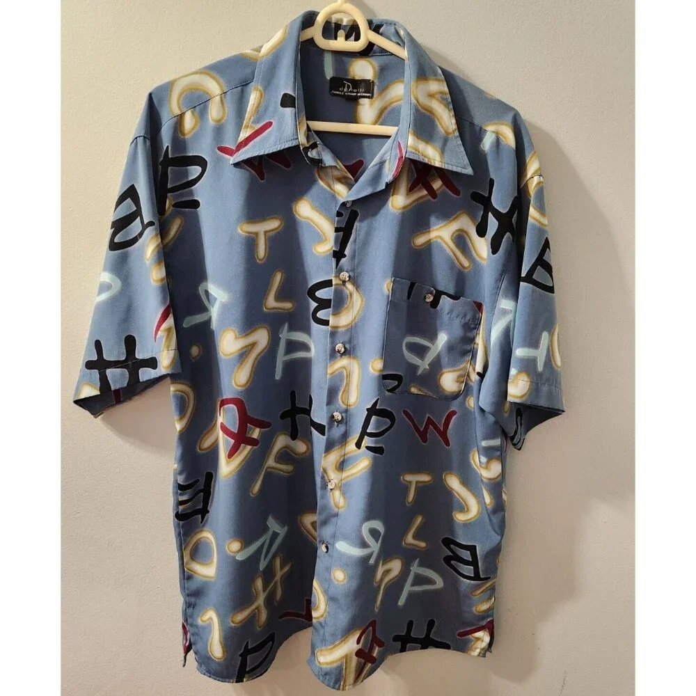 Danelli Casual Shirt Size Large Letter Pattern Made In Canada - Picture 1 of 4